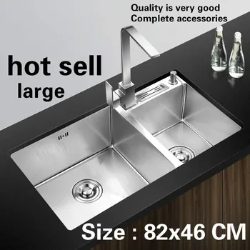 Price Free Shipping Apartment High-end Kitchen Manual Sink Double Groove Do The Dishes 304 Stainless Steel Large Hot Sell 820x460 MM