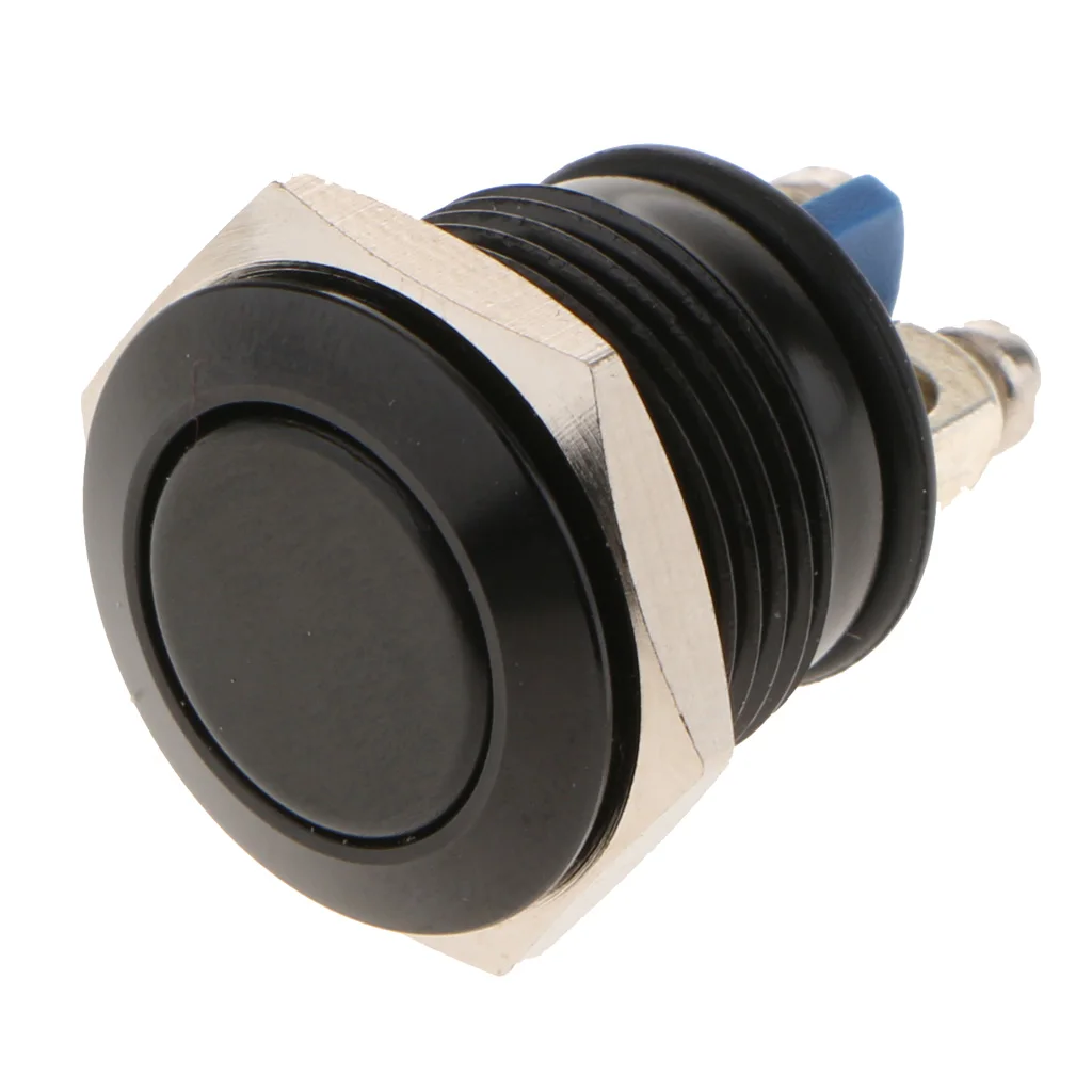 

16mm Push Botton Waterproof Momentary Switch Screw Terminal Flat Hand Top Black