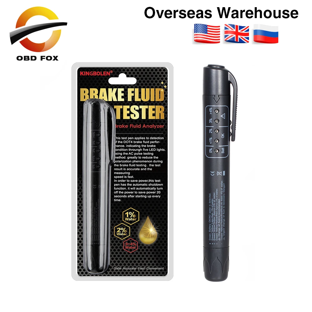

Brake Fluid Tester pen 5 LED for DOT3/DOT4 brake fluid tester Accurate brake Oil Quality Check Pen vith tire valve stem caps