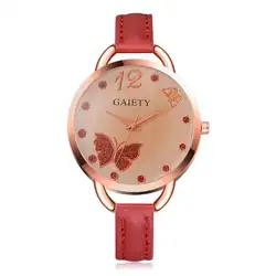 Веселость для женщин Летающая бабочка часы большие творческие цифры цветочный тонкий кожаный ремешок кварцевые наручные часы Relojes saat Новый