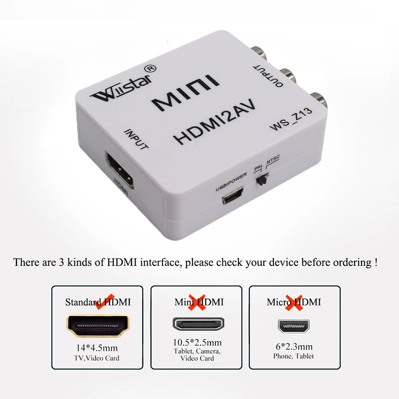 Wiistar HDMI К AV/RCA адаптер CVBS 1080 P Video Converter HDMI2AV Адаптер конвертера Поддержка NTSC PAL mini HDMI К AV hdmi2av