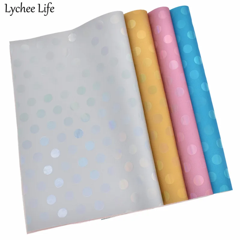 

Lychee Life 29x21cm Holographic Dots Fake Leather Fabric Colorful PU Fabric DIY Home Garment Sewing Clothes Accessories Supplies