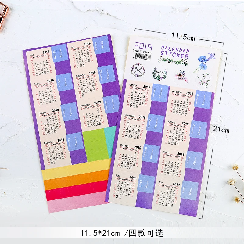 2019 Year Calendar Stickers Notebook Calendar Bookmark Planner Accessories Decorative Stickers Label Calendar Stationery 2pcs