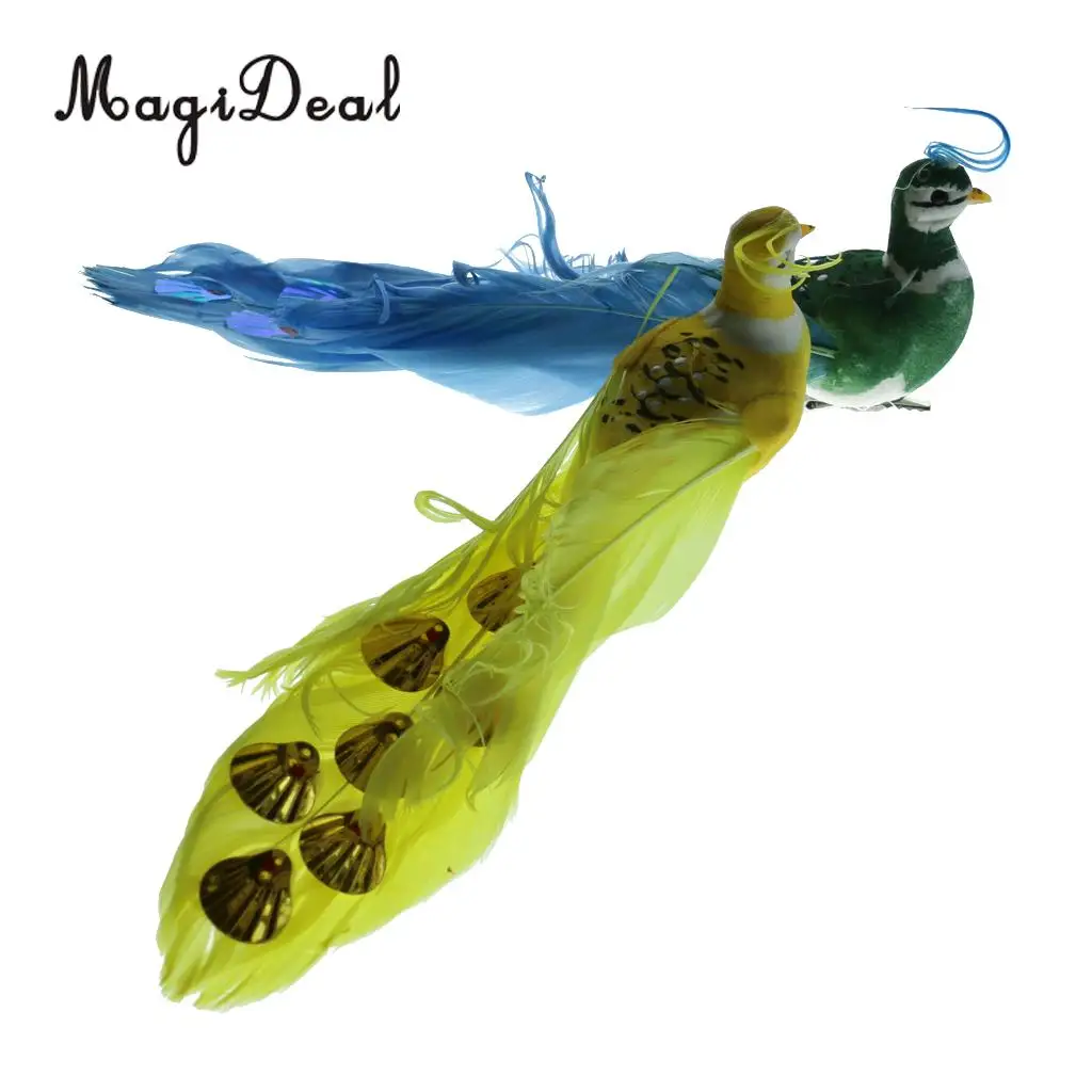 MagiDeal 2Pcs/Set Artificial Birds Feathered Statue Figurine Model Home Lawn Garden Decor Ornament Craft Miniatures Gift