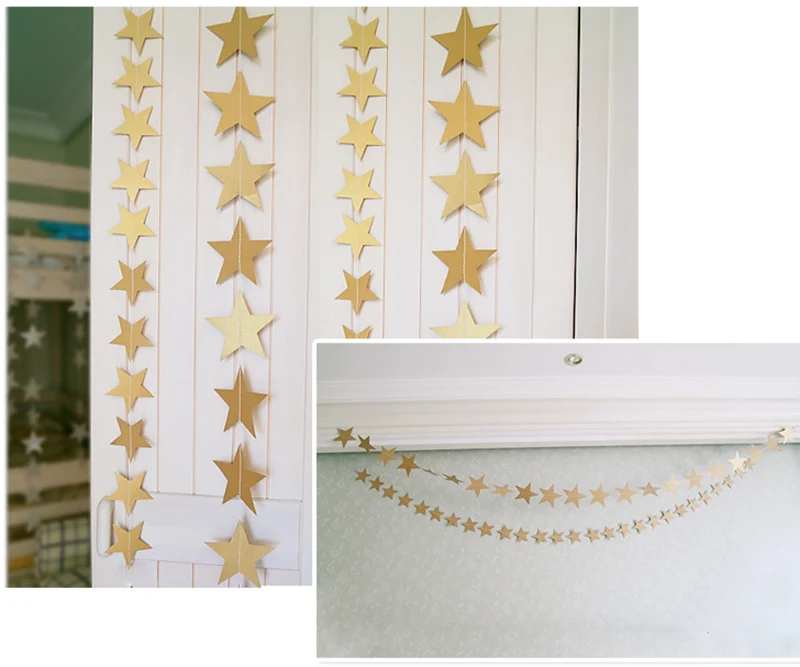 4M Gold Silver Paper Garland Star String Banners Wedding Banner for Party Home Wall Room Hanging Decoration Baby Shower Favors