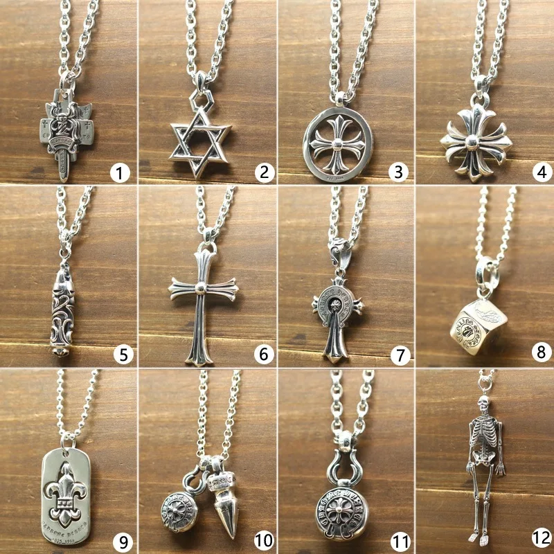 

S925 Sterling Silver Retro Thai Silver Cross Necklace Swords Male And Female Models Punk Wind Sets Fashion Sweater Chain