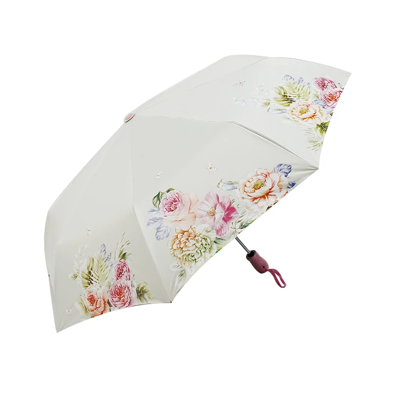 

Yuding Automatic Flowers Umbrella Rain Women Three-Folding Customized Umbrella Female Lady Outdoor Windproof Parasol As Gifts