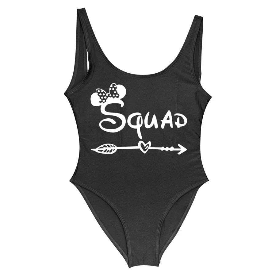 Сдельный купальник для невесты и команды, милый Принт, сексуальные стринги, купальник для женщин, с высокой посадкой, купальный костюм, открытая спина, черный, пляжный, монокини, боди - Цвет: Squad Black