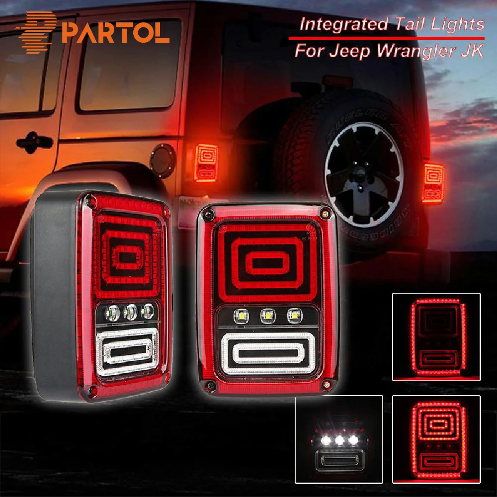

Partol 35W LED taillight With Running Brake reverse backup Tail Lamp Car rear stop light For Jeep Wrangler JK 07-17(US version)
