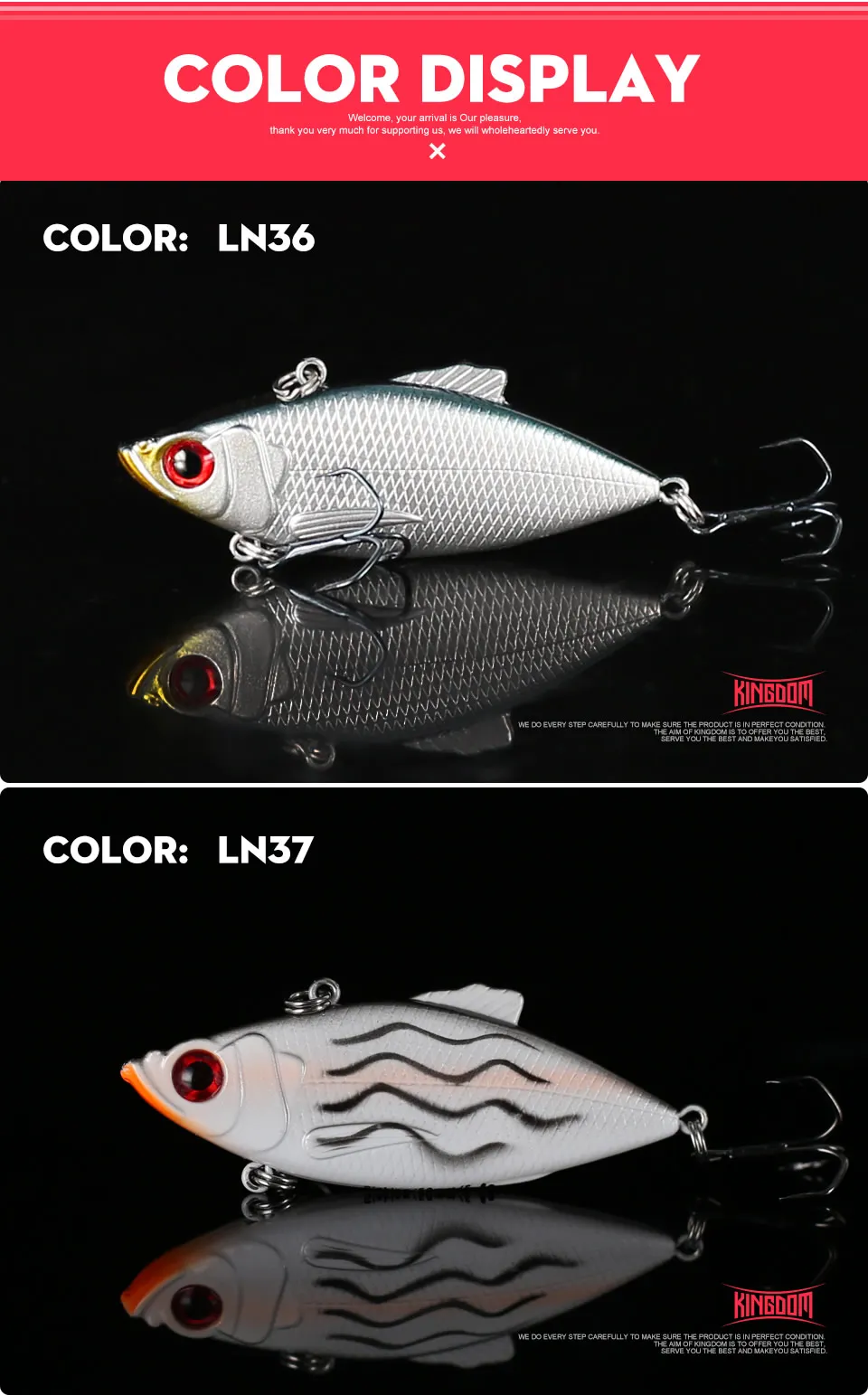 Kingdom Fishing Lures 50m 5.6g, 65mm 10.5g Crankbaits Fishing Small Leaves VIB Vibration Fishing Bait Tackle VMC Hook Hrard Lure (7)