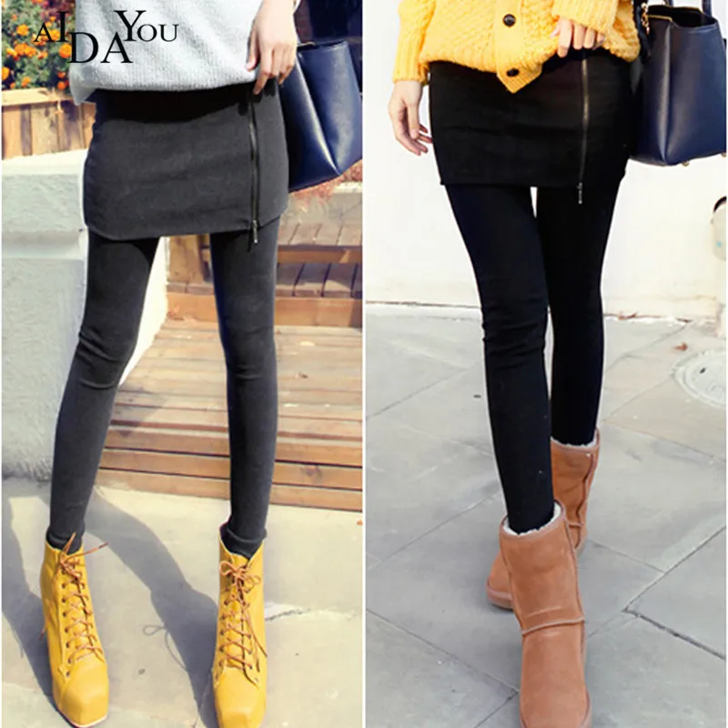 

AIDAYOU Warm Pants Women Skirted Leggings Skinny Autumn Skirt with Pants Fake Two Pieces Pencil Pants Women Leggings OUC3334
