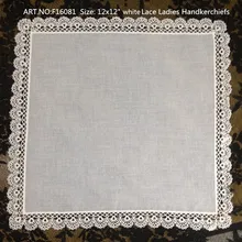 Набор из 12 модных дамские платки, белый Хлопковый свадебный платок, кроше, кружевной край, хаки Ханки для невесты 1" x 12"