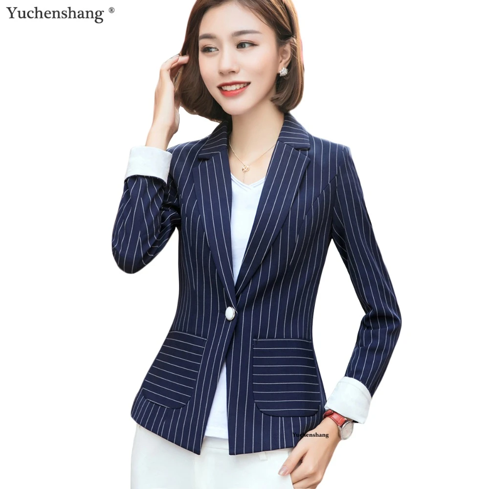 2018 nuevas chaquetas de oficina mujer ropa de trabajo blazer elegante formal de manga larga a rayas chaquetas femeninas|Chaquetas| - AliExpress