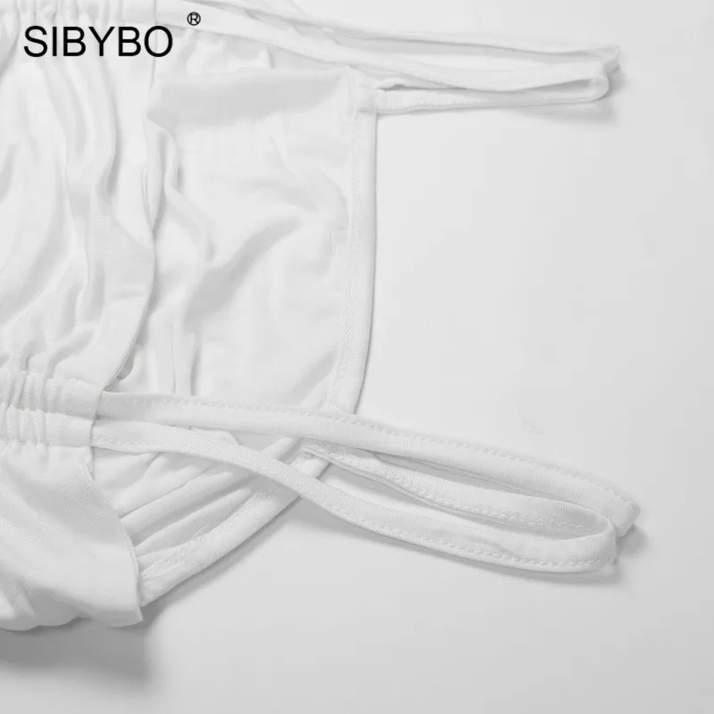 Sibybo, плиссированные, с двойным ремешком, хлопковые, сексуальные, женские топы, с открытыми плечами, тонкие, летние, безрукавка, для женщин, с открытой спиной, пляжные, повседневные, кроп-топы