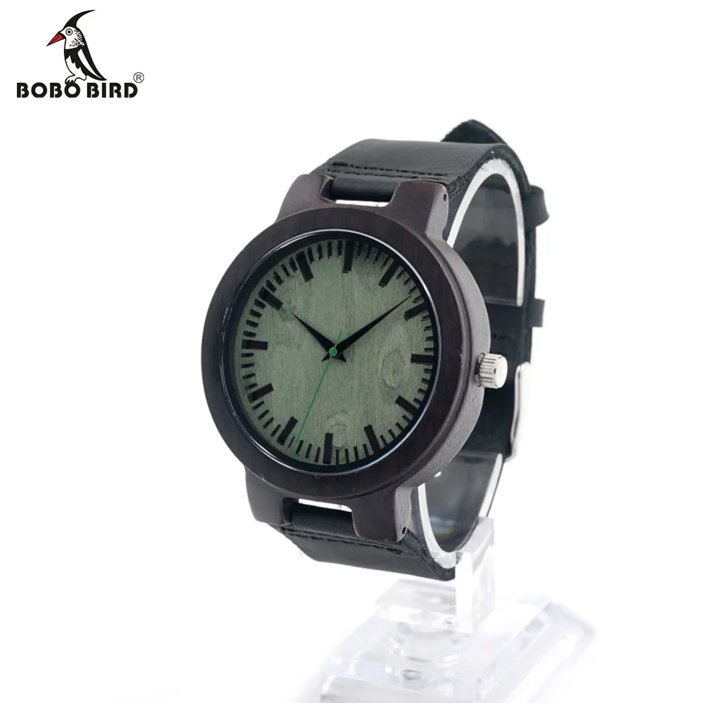 BOBO BIRD Men's Ebony Wood Design Watches Green Dial Timepiece Genuine Leather Quartz Watch for Men Wrist Watch BOBO BIRD Men's Ebony Wood Design Watches Green Dial Timepiece Genuine Leather Quartz Watch for Men Wrist Watch