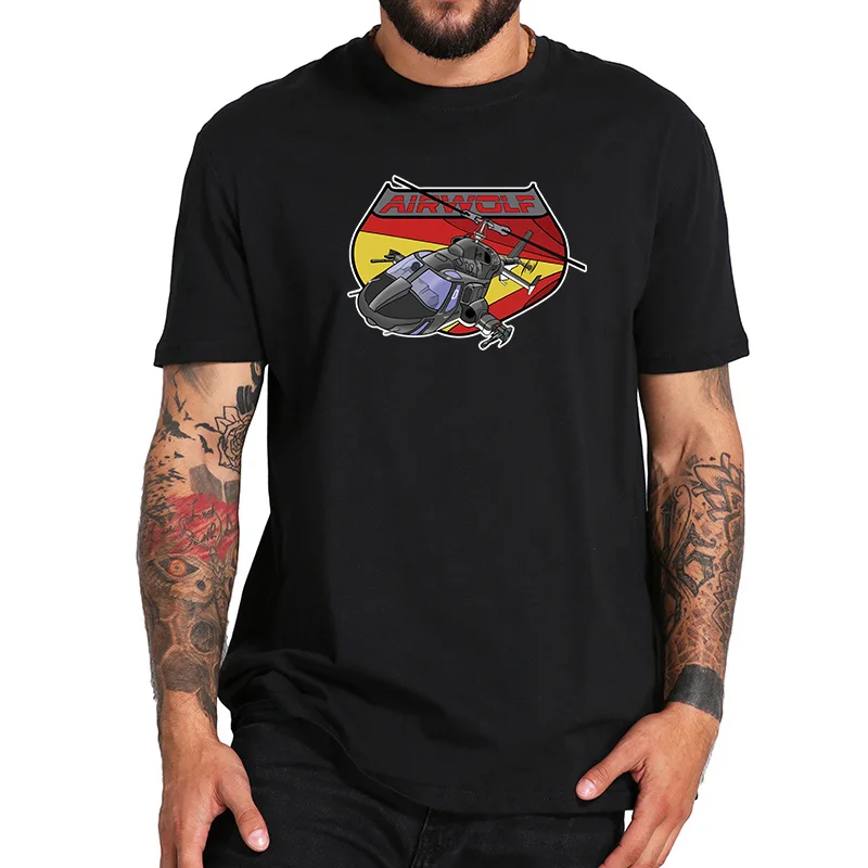 

EU Size 100% Cotton T Shirt Airwolf Helicopter shirts TV Series Short Sleeve Casual O Neck Tops