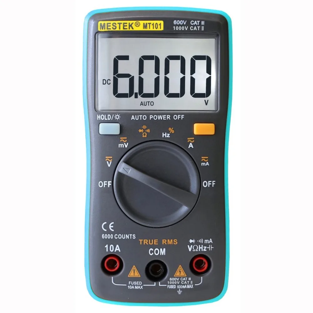 

MESTEK MT101 Mini Digital Multimeter True RMS Auto Range 6000 Counts AC/DC Volt Amp Ohm Capacitance Frequency Diode Tester