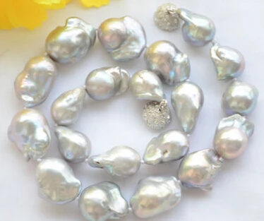 

Jew3116 GRAY BAROQUE KESHI REBORN FRESHWATER PEARL NECKLACE 17inch