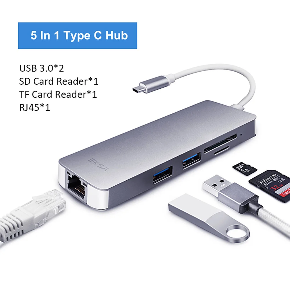 EKSA USB C USB-C концентратор с питанием типа C концентратор 4K HDMI SD/TF кард-ридер RJ45 USB 3,0 концентратор для MacBook Pro huawei P20 Pro