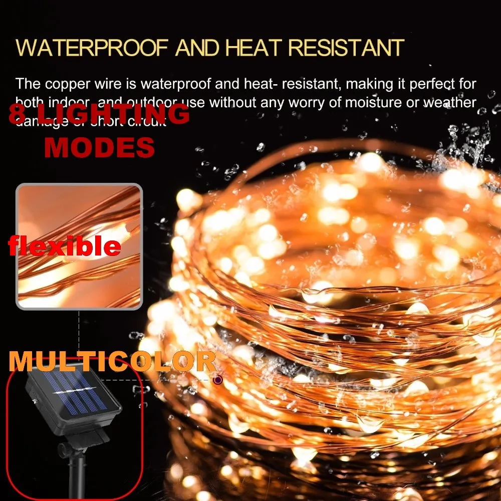 

8 modes multicolor Solar String Lights 5m 12M 22M 200 LED Wire Fairy Waterproof Solar Power Lamp For Christmas Holiday Outdoor