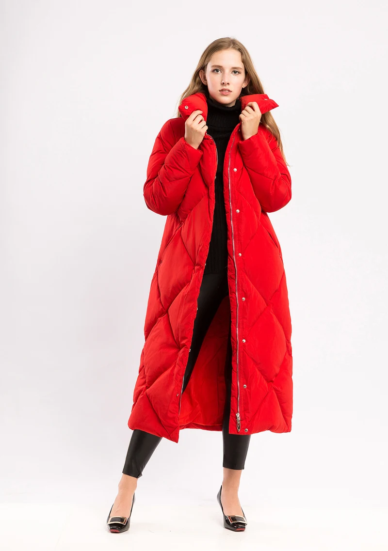 YNZZU, роскошный зимний женский пуховик, элегантный длинный стиль, 90% белый утиный пух, пальто, уплотненное, теплое, женское, зимнее пальто AO620