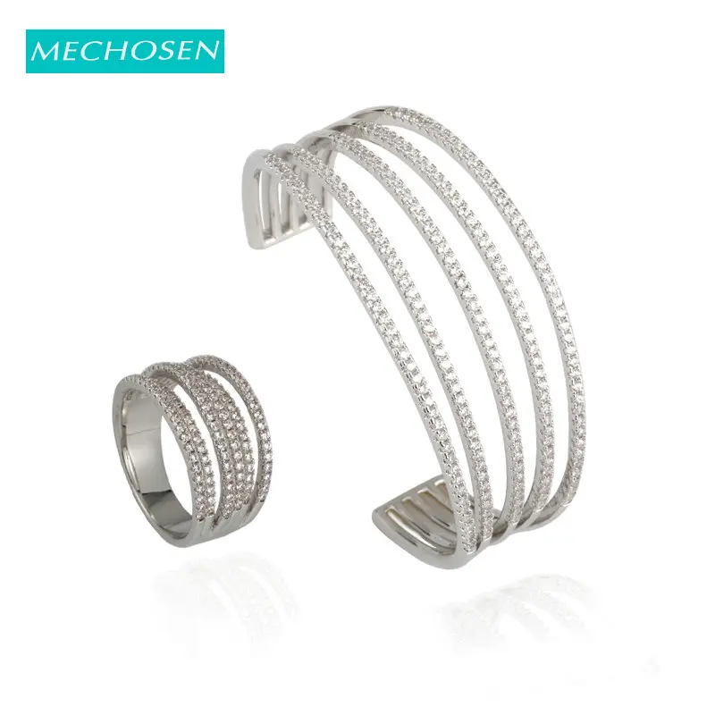 

MESHOCEN Luxury Multilayer Ring Bangle Sets Exquisite Cubic Zircon Party Wedding Women Saudi Arabia Dubai Bride Jewelry Set 2019