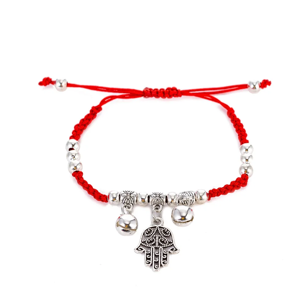 Hamsa браслеты с подвеской для защиты рук Kabbalah регулируемые тканые красной нитью