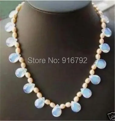 

YH@CS >>>Pink Rice Pearl White Drop-Shaped Opal Necklace 18