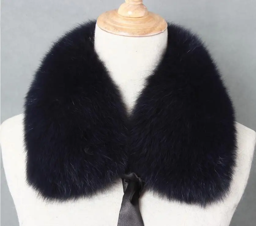 FXFURS Модный меховой шарф настоящий енотовый собачий мех воротники с лентой натуральный мех палантин для шерстяных пальто 48 см - Цвет: dark blue