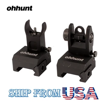 

ohhunt Quick Deploy Flip up Low Profile Front and Rear Sight Set Standard Tactical AR-15 Flat-Top with Windage Adjustment