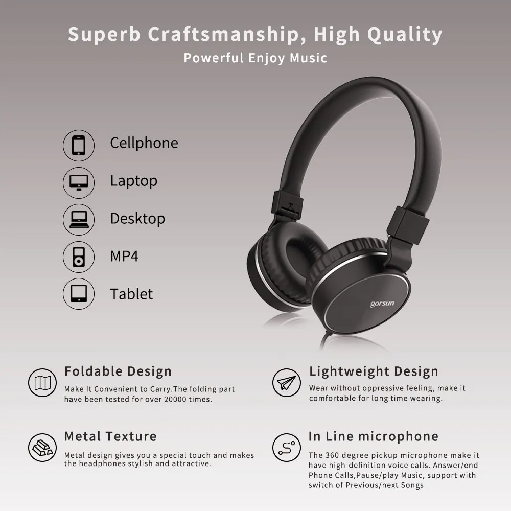  HIFI Stereo Metal Wired Headphone Foldable Headset FM and Over-ear Adjustable With Mic for Smart ph - 32849406285