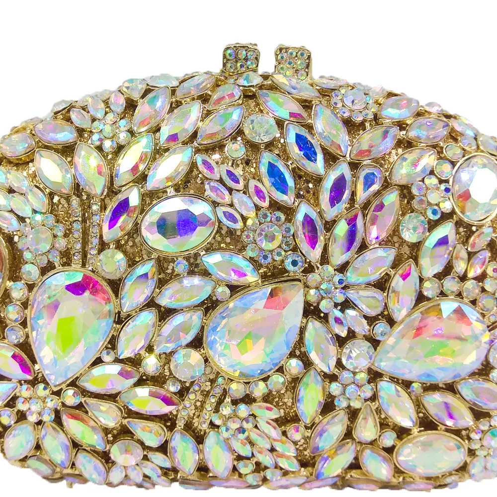  Boutique De FGG Hollow Out Diamond Flower Clutch Women Evening Bags Minaudiere Purses and Handbags 