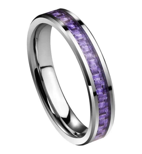 4mm Tungsten Carbide Ring Purple Inlay Carbon Fiber Wedding Bands 4mm Tungsten Carbide Ring Purple Inlay Carbon Fiber Wedding Bands Anniversary Women S Jewelry