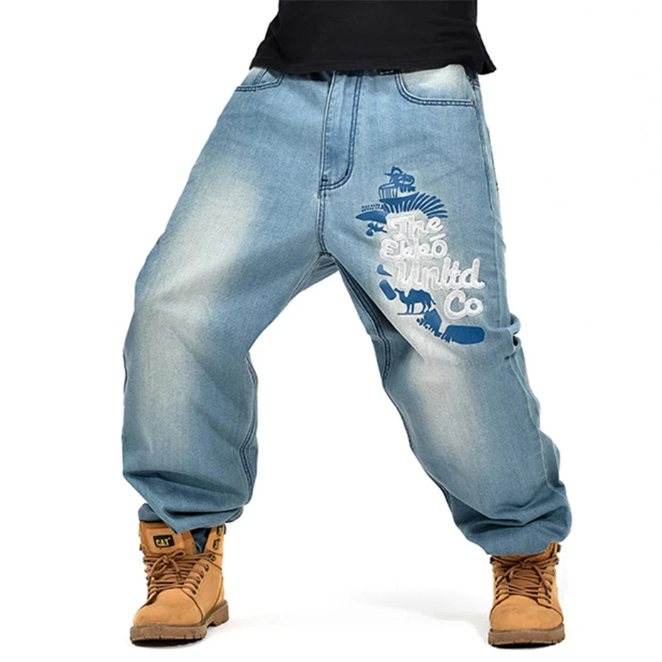 Holyl мешковатые джинсы с вышивкой, мужские джинсовые штаны, свободные уличные джинсы в стиле хип-хоп, повседневные мужские штаны для скейтборда размера плюс