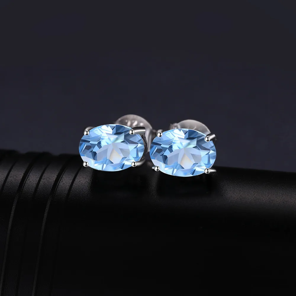 JewelryPalace Oval 1.9ct Natural Sky Blue Topaz Birthstone Stud Earrings Solid 925 Sterling Silver 2018 Fine Jewelry For Women
