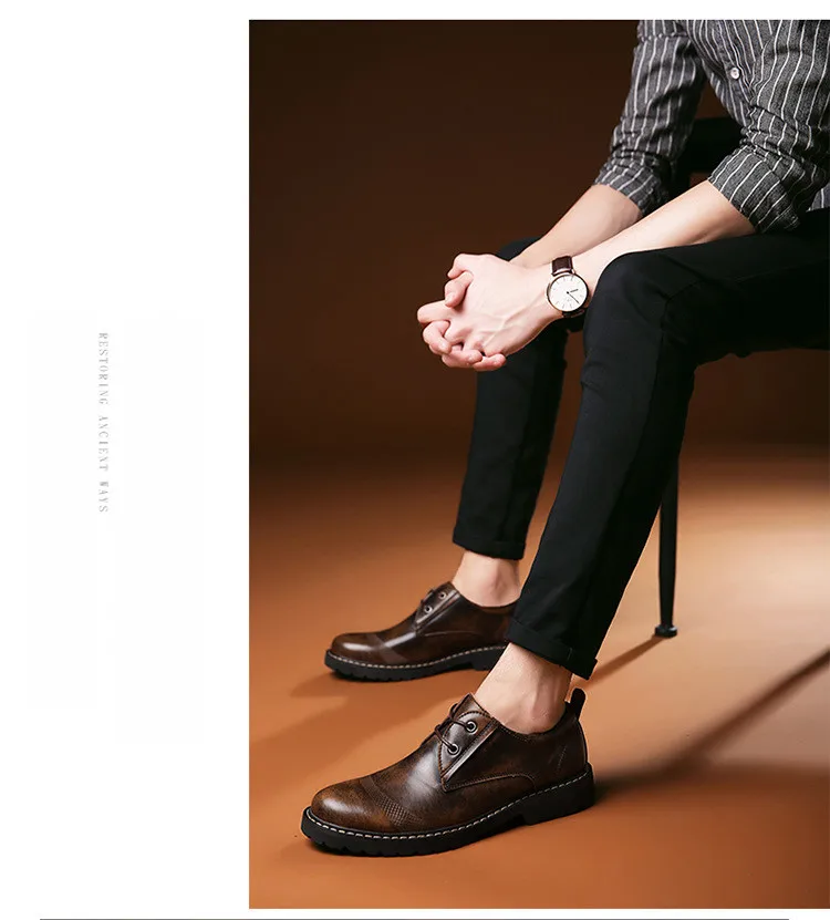 Merkmak/мужские оксфорды в стиле ретро; официальная Мужская обувь из натуральной кожи; деловая Мужская Свадебная обувь с перфорацией типа «броги»; мягкая мужская обувь на плоской подошве со шнуровкой