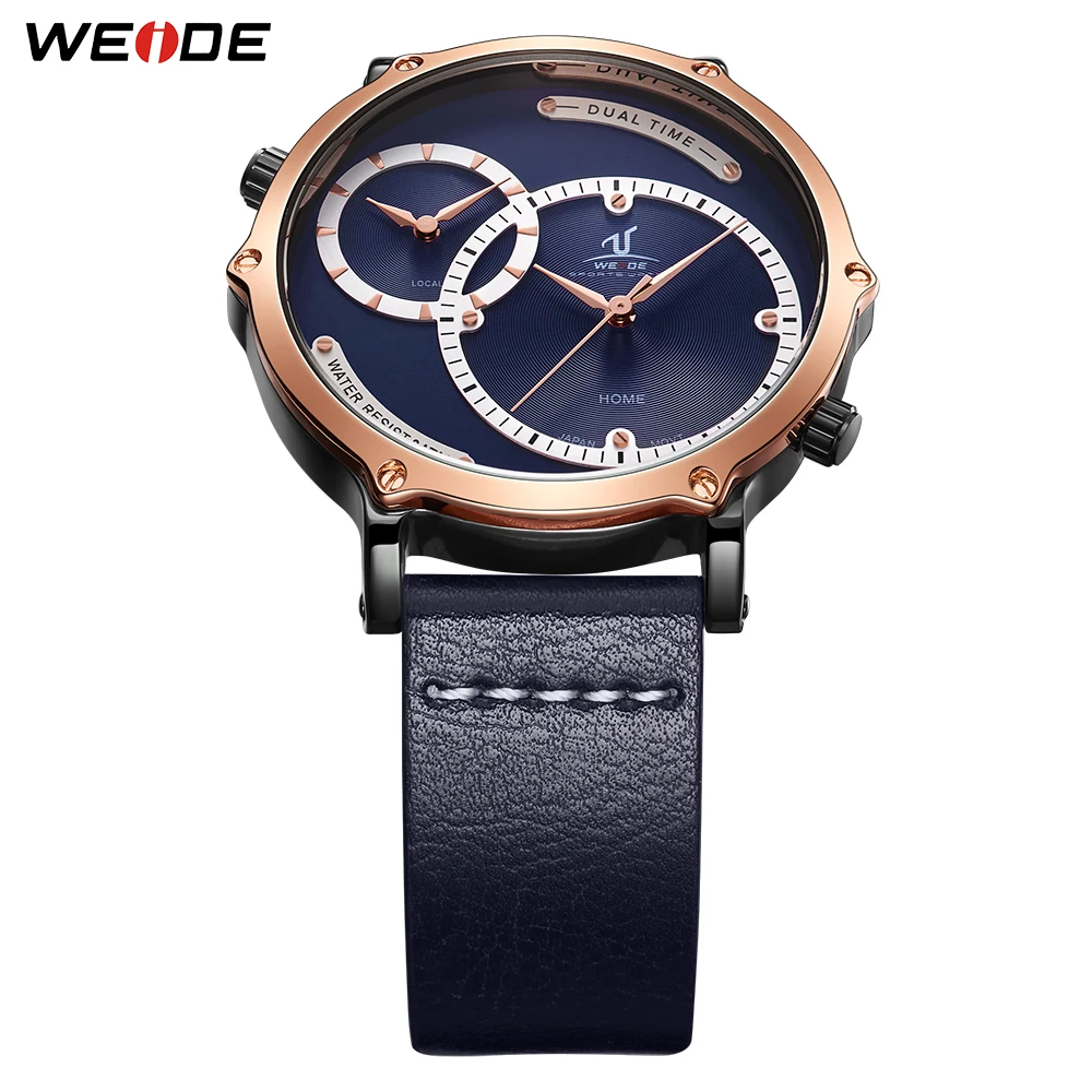 WEIDE Blue Leather Strap Men Wristwatch Analog Digital Quartz Movement Casual Design Man Top Brand Dual Relogio Masculino 2019