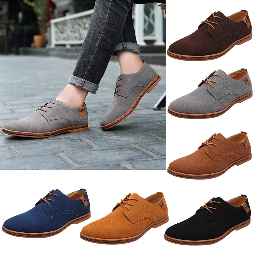 

2019 Men's Shoes Oxford Leather Derby Wear Laces Wedding Suede Business Winter Casual Formal Footwear Blue Black Marron 38-48