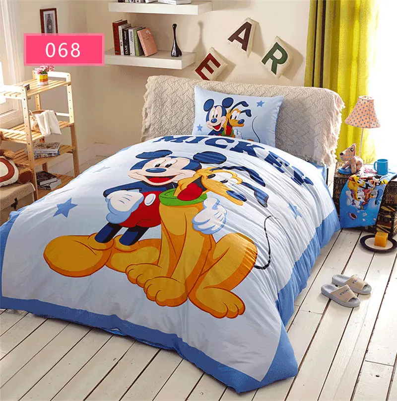 Набор постельного белья с 3D принтом Микки Мауса для мальчиков, декор в спальню, хлопок, простыня, пододеяльник, комплект, без наполнителя