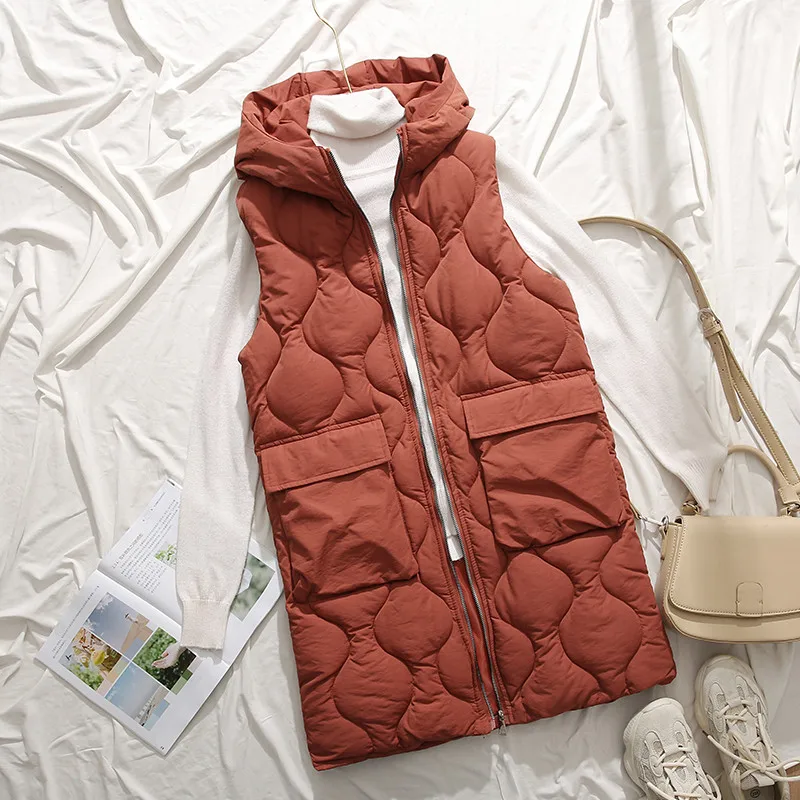 

Winter Women long vest big pocket Winter Cotton Vest Sleeveless Jacket Women Coat plus size S-3XL Female waistcoat gilet femme