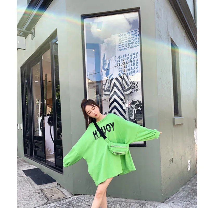 

Spring Wear 2019 Multi-color Lazy Clothing INS Loose Round Collar Pink Jacket Pullovers O-Neck Letter Sweatshirt Women Clothes