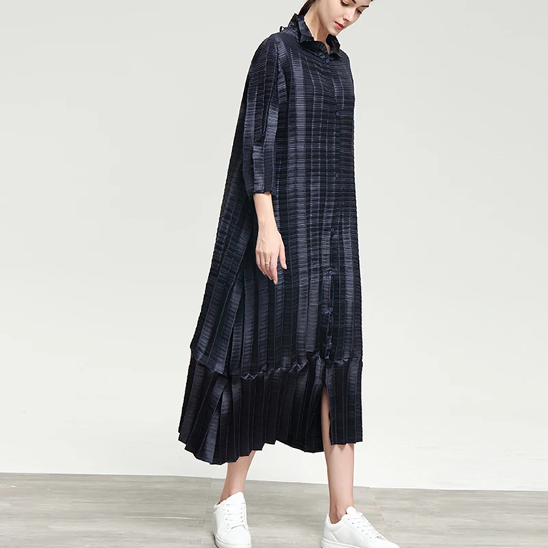 Changpleat/ весенний модный Женский Тренч Miyak плиссированные однотонные однобортные свободные Большие размеры женские длинные пальто Tide T908
