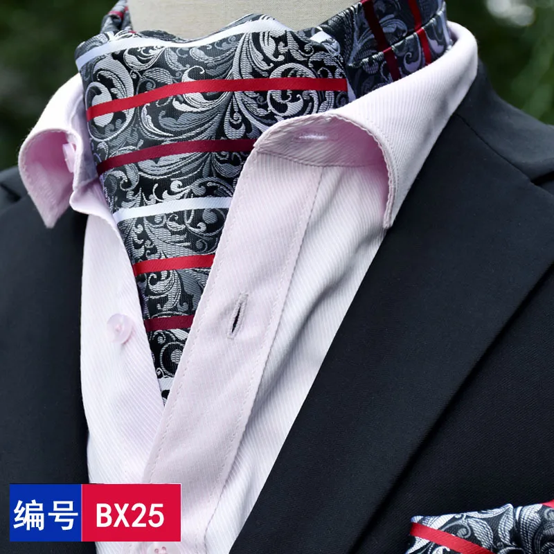  Fashion Brand Men Handkerchief Cravat Set Silk Paisley Pattern Gentlemen Dots Tie Wedding Ascot Bow