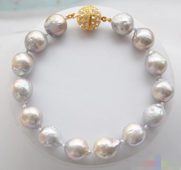 

Hot sell ->@@ > 12675 GRAY almost round BAROQUE Edison PEARL BRACELET -Top quality free shipping