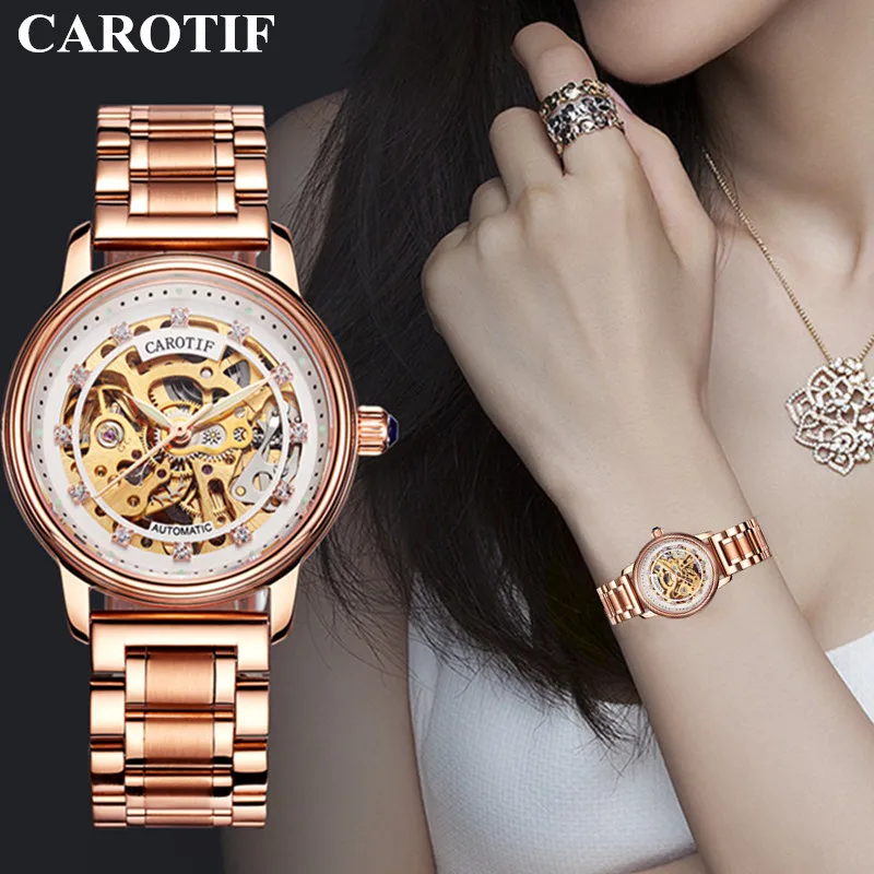 

relojes mujer 2017 CAROTIF Fashion Woen's Fully Automatic Mechanical Watch Stainless steel Straps Female watch Clock 12 Color