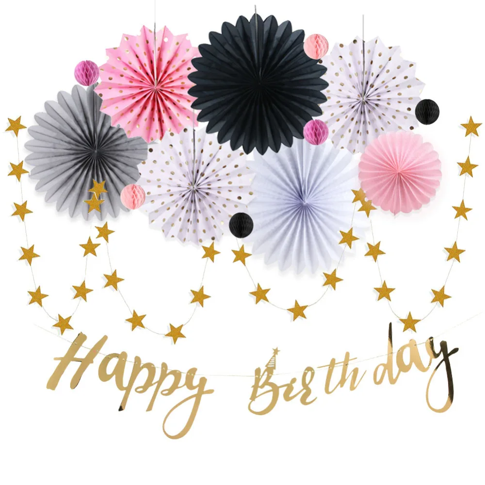 Birthday Party Decoration Set Gold Foil Happy Birt...