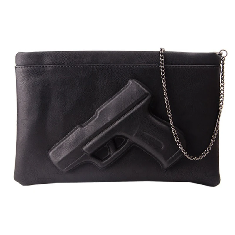 2016 New Women Shoulder Messenger Bags Clutches 3d Gun PU Leather Fashion Ladies Handbag Pistol Crossbody