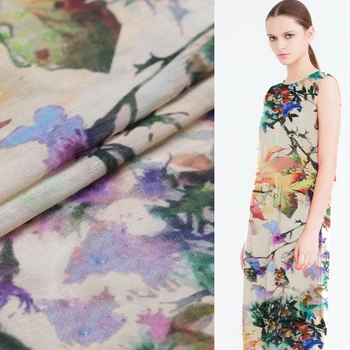 

Diewu purple incense - silk linen cloth cheongsam dress with silk and linen fabric digital printing