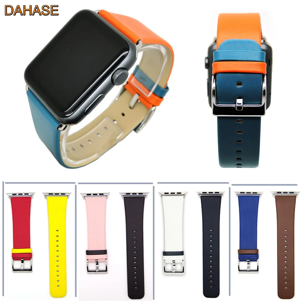 Ремешок из натуральной кожи для Apple Watch двухцветный браслет воловьей iWatch 5 4 3 2 1 42