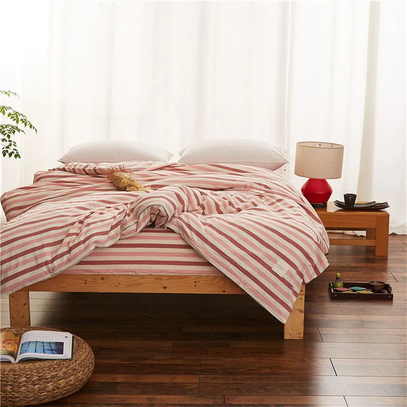 

Trendy Red Stripe Pattern Home Quilt Cover 100% Cotton Comforter Cover Printed Bed Duvet Cover 150cm*200cm/160cm*210cm Size Soft